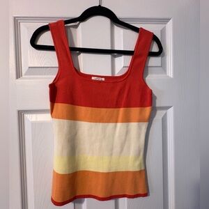 Striped Scoop Neck Tank Top in Red, Orange & Cream